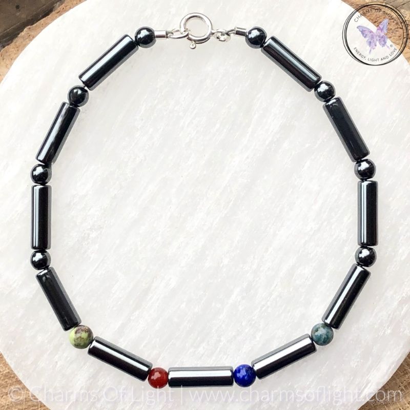 Men's Birthstone Bracelet with Hematite Tubes